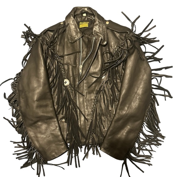 Vintage Protech Leather Apparel Black Biker Motorcycle Jacket Medium size 40 - Picture 11 of 16